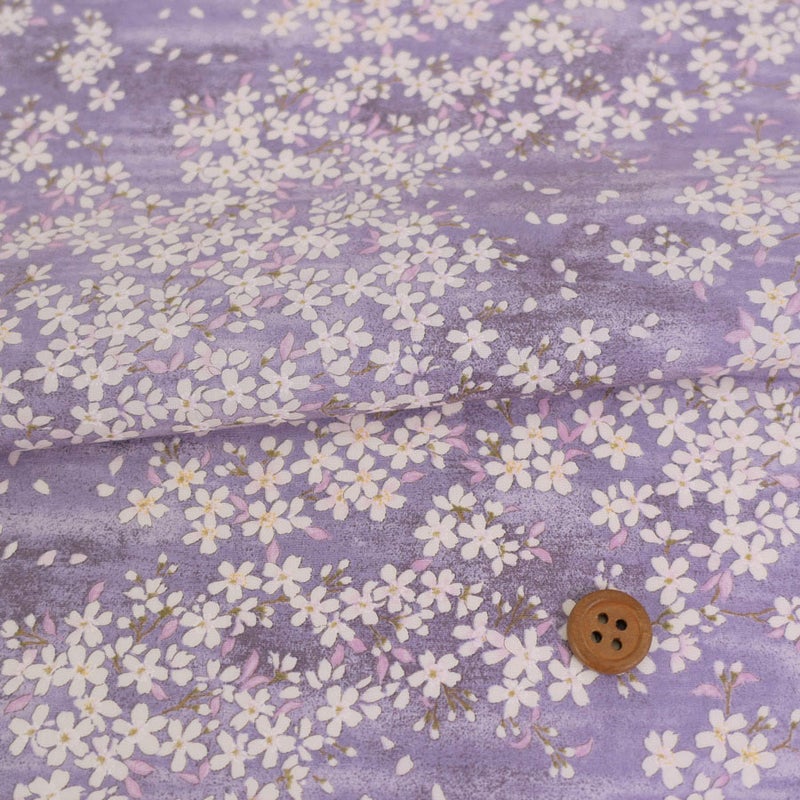  和柄コットン生地 桜空 小柄 ブロード(薄むらさき)
