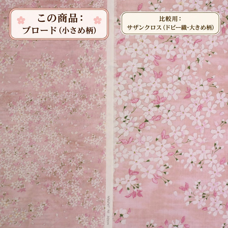 和柄コットン生地 桜空 小柄 ブロード(桃色)